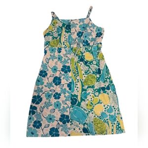 Vtg 90s Lilly Pulitzer Aqua Blue Green Vegetable Turtle Shift Sun Dress Size 8